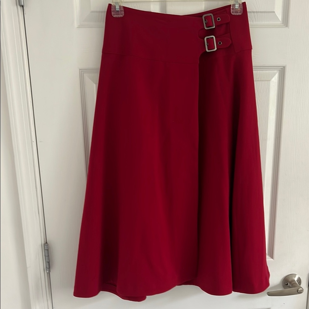 ASOS kilt style Red midi skirt with buckle details